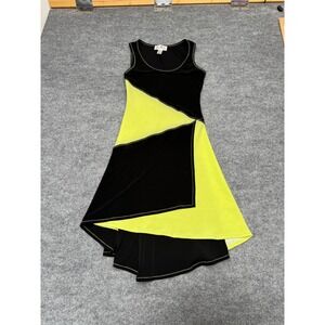 Joseph Ribkoff Dress Womens 2 Black Neon Yellow Colorblock High Low Sleeveless